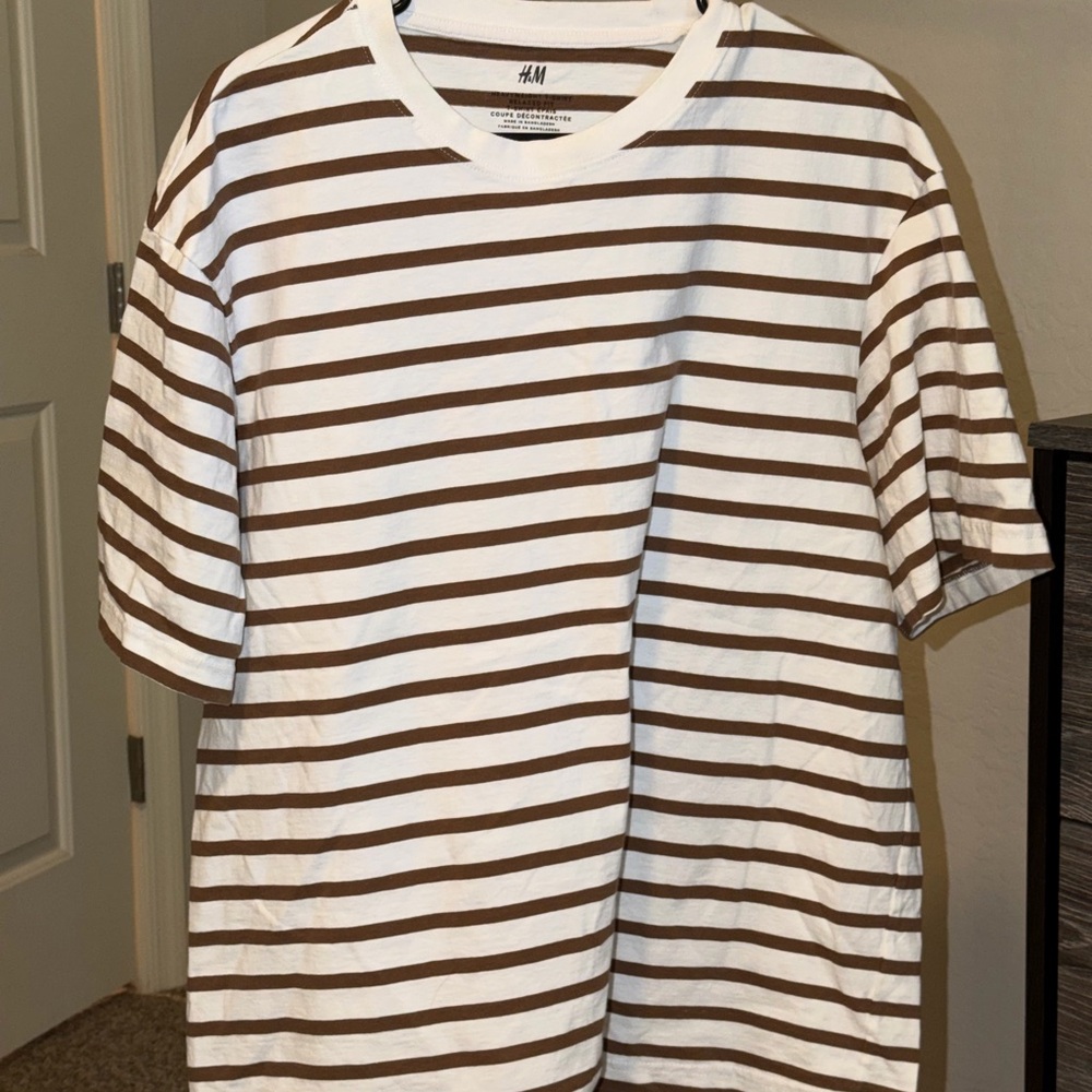 H&M Cream and Brown Striped Tee